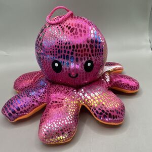 Pink Sequin Squishy Octopus Plush Toy Sparkle Kawaii Backpack Charm NEW